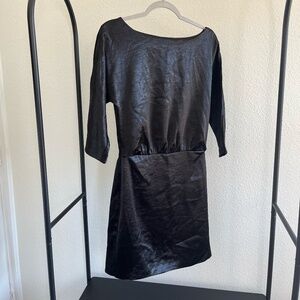 BANANA REPUBLIC | Luxury Evening Boatneck Satin Sheen Mini Dress Black | Size 2